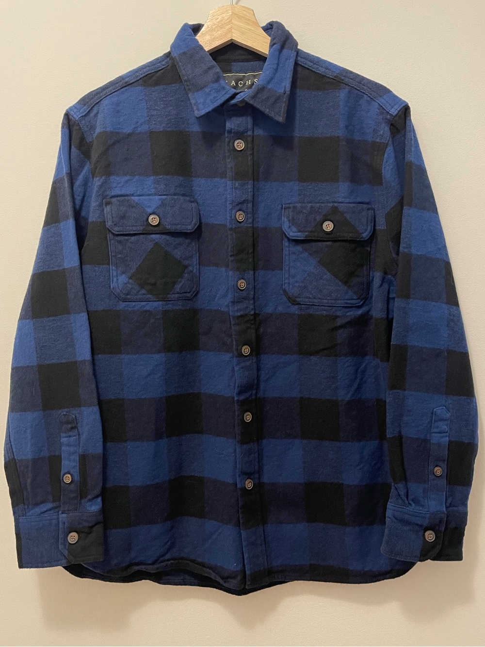 JACHS 100% Cotton Blue and Black Plaid Buttoned Flannel Shirt